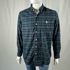 Large green blue grunge plaid Ralph Lauren flannel